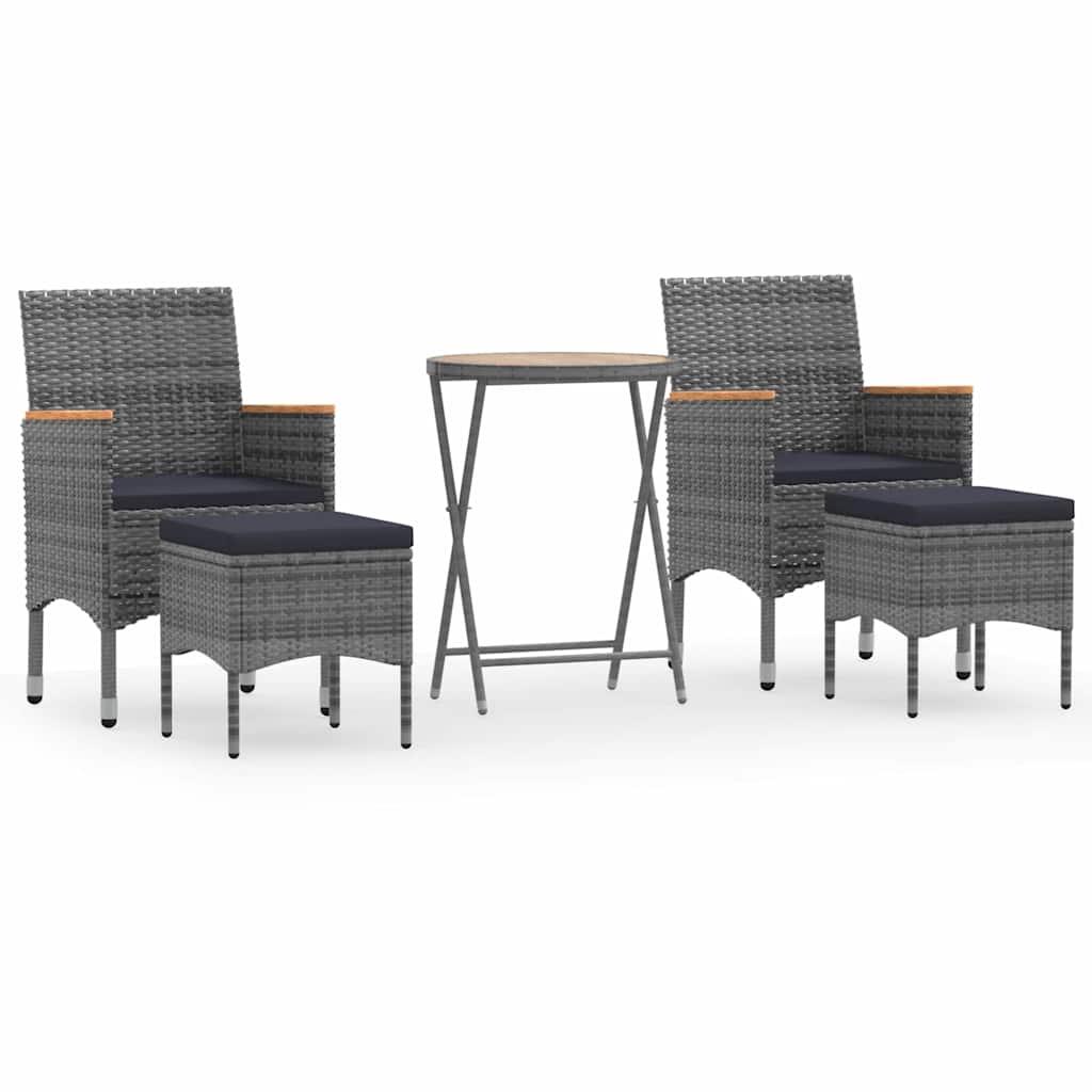 5 Piece Garden Bistro Set Poly Rattan & Solid Acacia Wood Grey