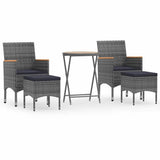 5 Piece Garden Bistro Set Poly Rattan & Solid Acacia Wood Grey - Front View