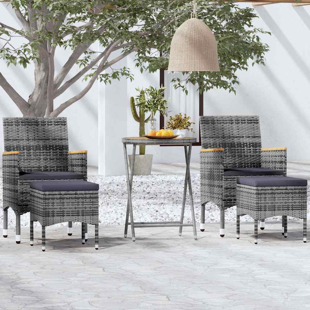 5 Piece Garden Bistro Set Poly Rattan & Solid Acacia Wood Grey