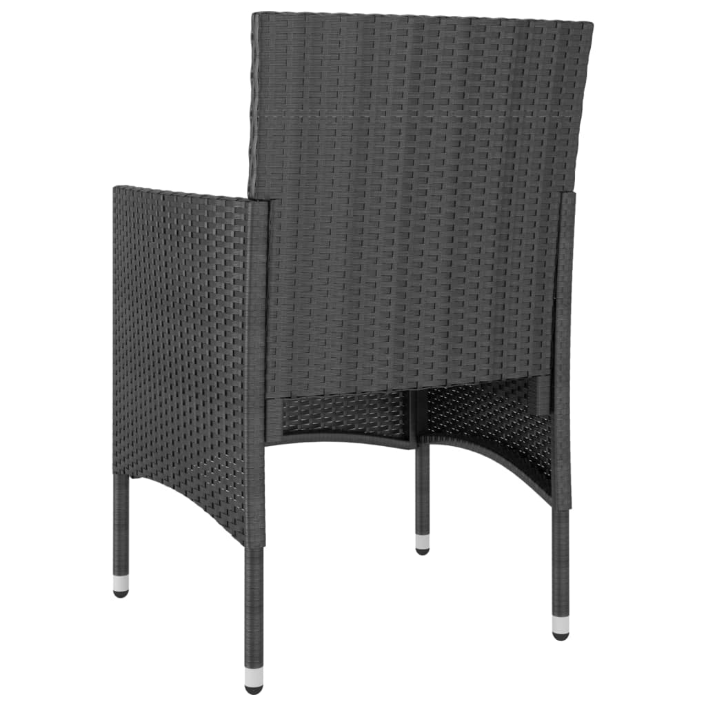 3 Piece Garden Dining Set Poly Rattan and Tempered Glass Black