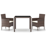 3 Piece Garden Dining Set Poly Rattan and Tempered Glass Brown
