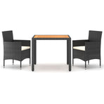 3 Piece Garden Dining Set Poly Rattan & Solid Acacia Wood Black