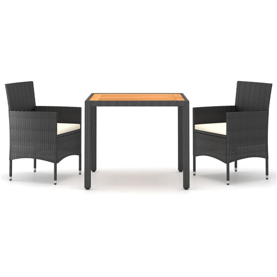 3 Piece Garden Dining Set Poly Rattan & Solid Acacia Wood Black