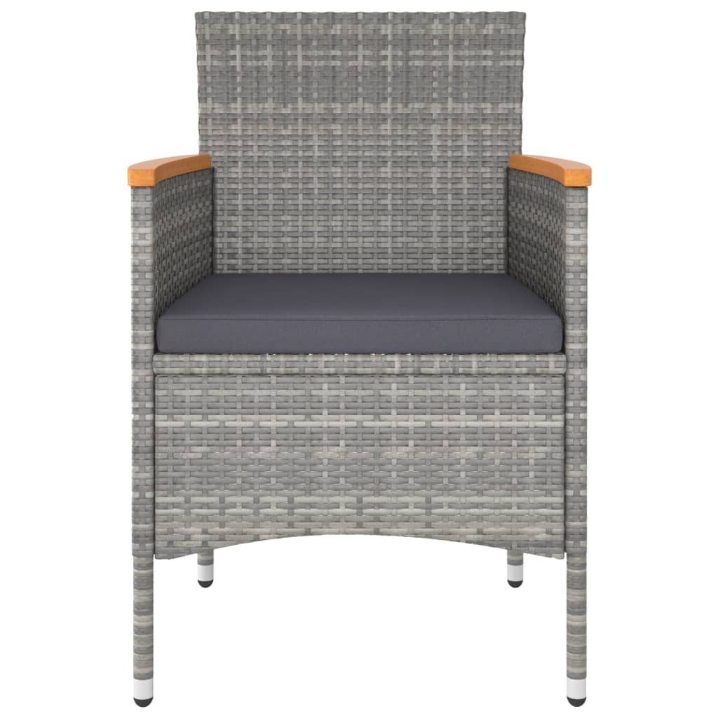 3 Piece Garden Dining Set Poly Rattan and Tempered Glass Grey