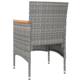 3 Piece Garden Dining Set Poly Rattan & Solid Acacia Wood Grey - 45-Degree Angle