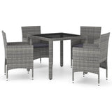 5 Piece Garden Dining Set Poly Rattan and Tempered Glass Grey - Front View