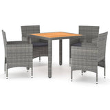 5 Piece Garden Dining Set Poly Rattan & Solid Acacia Wood Grey - Front View