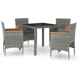5 Piece Garden Dining Set Poly Rattan and Tempered Glass Grey - Front View
