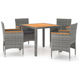 5 Piece Garden Dining Set Poly Rattan & Solid Acacia Wood Grey - Front View