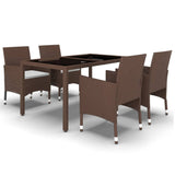 5 Piece Garden Dining Set Poly Rattan and Tempered Glass Brown