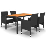 5 Piece Garden Dining Set Poly Rattan Black - Front View