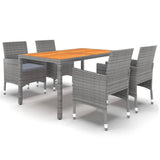 5 Piece Garden Dining Set Poly Rattan Grey - Front View