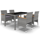 5 Piece Garden Dining Set Poly Rattan and Tempered Glass Grey