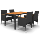 5 Piece Garden Dining Set Poly Rattan Black - Front View