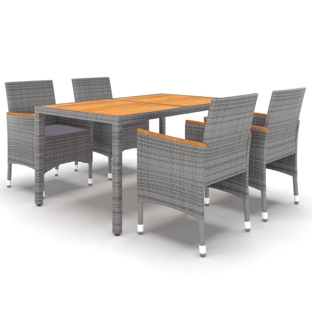 5 Piece Garden Dining Set Poly Rattan Grey