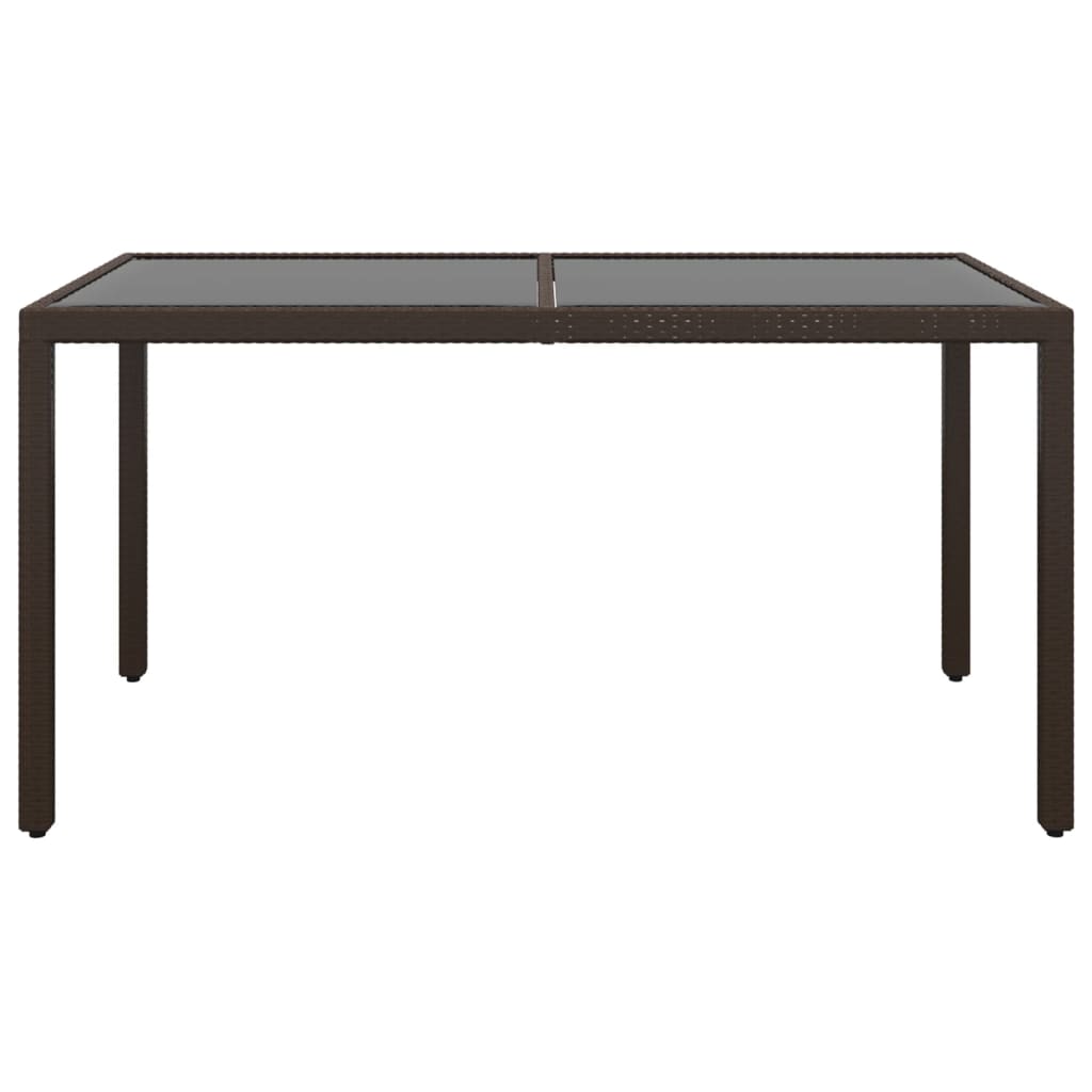 7 Piece Garden Dining Set Poly Rattan and Tempered Glass Brown
