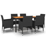 7 Piece Garden Dining Set Poly Rattan Black - Front View