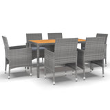 7 Piece Garden Dining Set Poly Rattan Grey - Front View