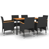 7 Piece Garden Dining Set Poly Rattan Black - Front View