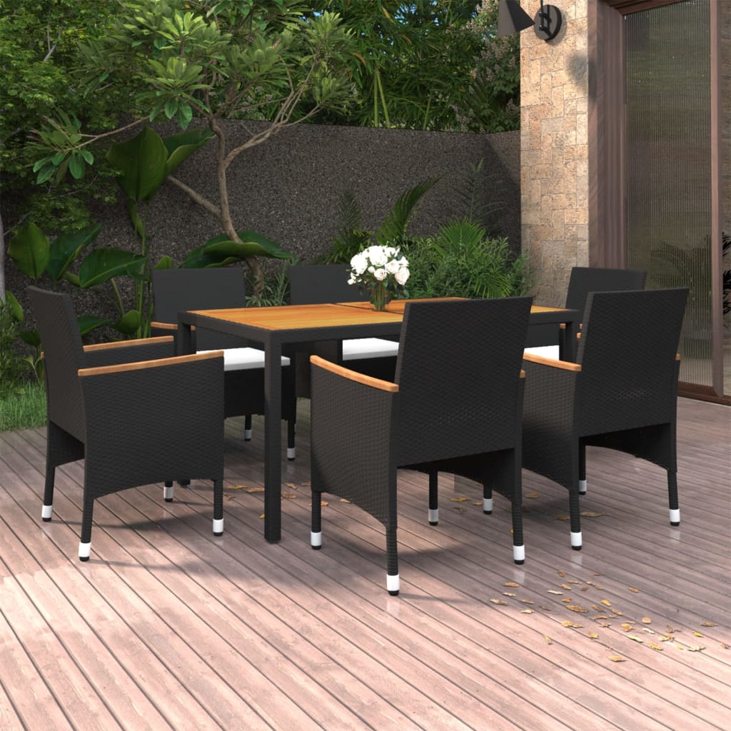 7 Piece Garden Dining Set Poly Rattan Black