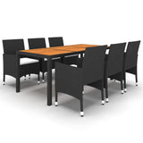 7 Piece Garden Dining Set Poly Rattan Black - Front View