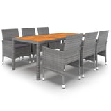 7 Piece Garden Dining Set Poly Rattan Grey - Front View