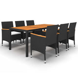 7 Piece Garden Dining Set Poly Rattan Black - Front View