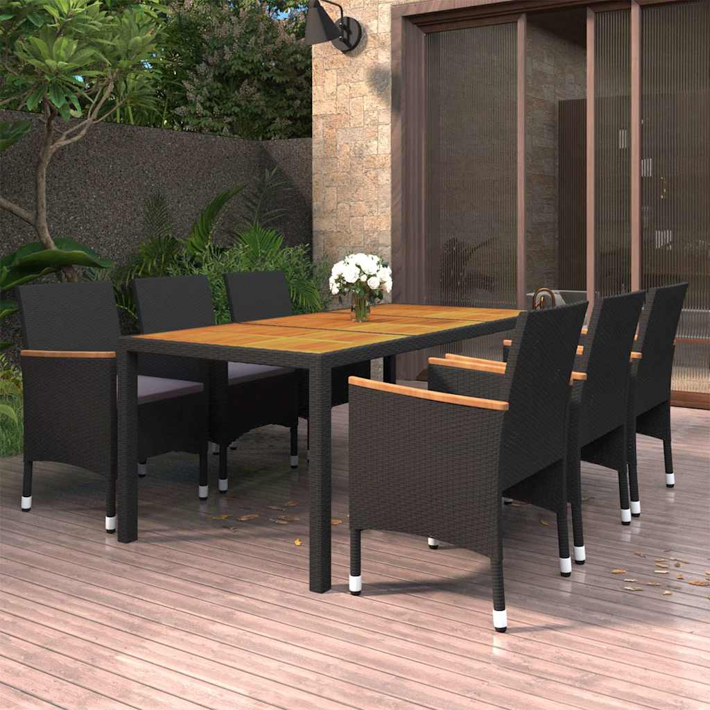 7 Piece Garden Dining Set Poly Rattan Black