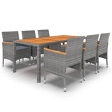 7 Piece Garden Dining Set Poly Rattan Grey - Front View