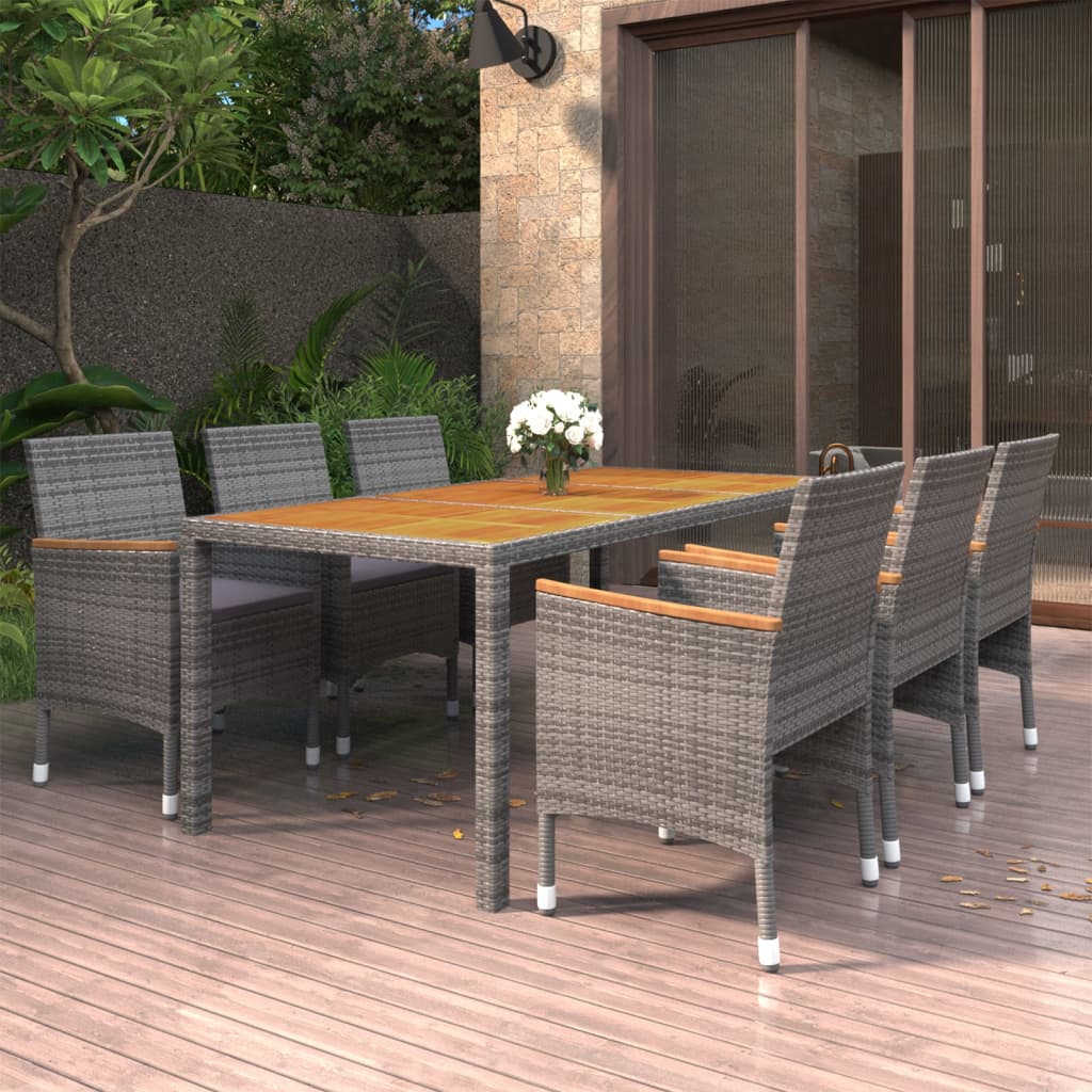 7 Piece Garden Dining Set Poly Rattan Grey
