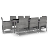 9 Piece Garden Dining Set Poly Rattan Grey - Front View
