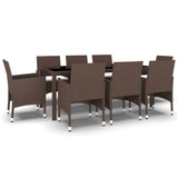 9 Piece Garden Dining Set Poly Rattan Brown - Front View