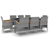 9 Piece Garden Dining Set Poly Rattan Grey - Front View