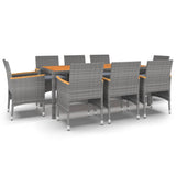 9 Piece Garden Dining Set Poly Rattan Grey - Front View