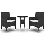 3 Piece Garden Dining Set Poly Rattan Black - Front View