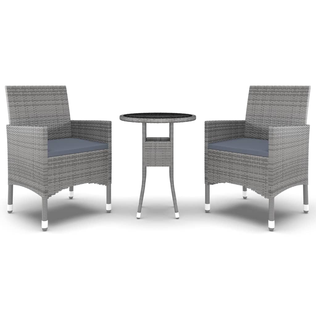 3 Piece Garden Dining Set Poly Rattan Grey