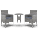 3 Piece Garden Dining Set Poly Rattan Grey - Front View