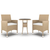 3 Piece Garden Dining Set Poly Rattan Beige