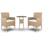 3 Piece Garden Dining Set Poly Rattan Beige