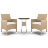 3 Piece Garden Dining Set Poly Rattan Beige - Front View