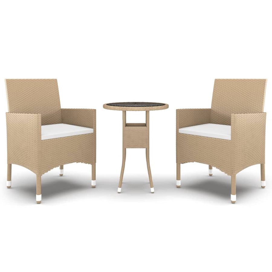 3 Piece Garden Dining Set Poly Rattan Beige