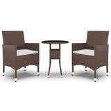 3 Piece Garden Dining Set Poly Rattan Brown - Front View