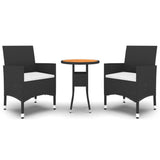 3 Piece Garden Dining Set Poly Rattan Black - Front View