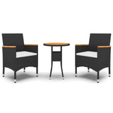 3 Piece Garden Dining Set Poly Rattan Black - Front View