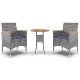 3 Piece Garden Dining Set Poly Rattan Grey - Front View