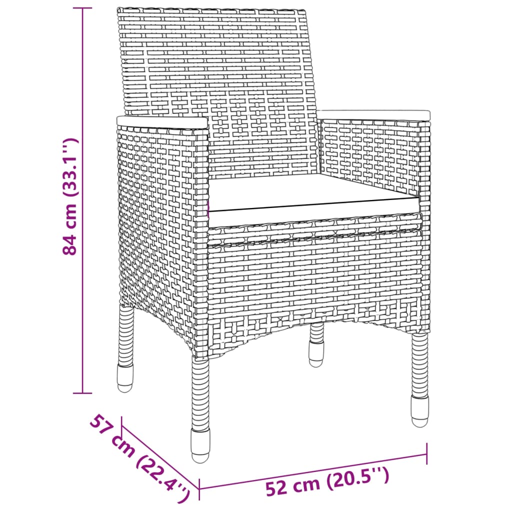3 Piece Garden Dining Set Poly Rattan Grey