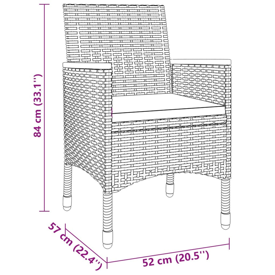 3 Piece Garden Dining Set Poly Rattan Grey