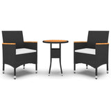 3 Piece Garden Dining Set Poly Rattan Black