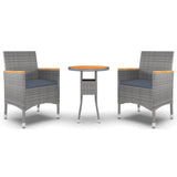 3 Piece Garden Dining Set Poly Rattan Grey - Front View