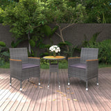 3 Piece Garden Dining Set Poly Rattan Grey